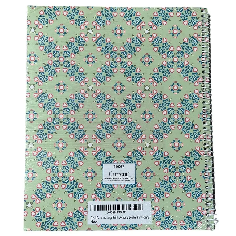 NEW Current Address Book Large Print Green Blue Floral Spiral Bound Organizer